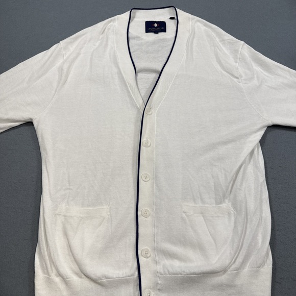 Russell Athletic Other - SWEATER CARDIGAN MENS LARGE ARGYLECULTURE‎ Argyle WHITE BUTTON NAVY TRIM